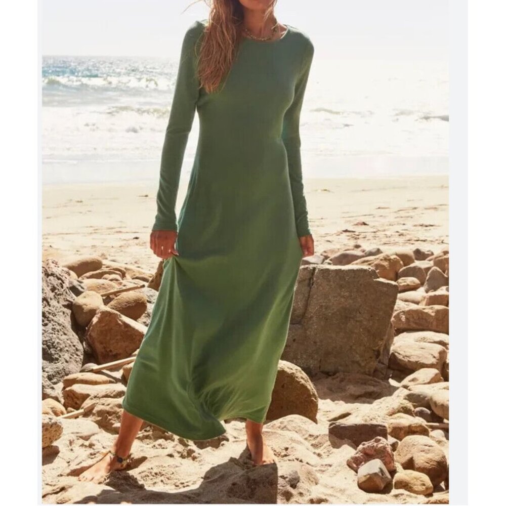 NEW FREE PEOPLE Aubre‎ Open-Back Essential Maxi Dress Mermaid Green S/P